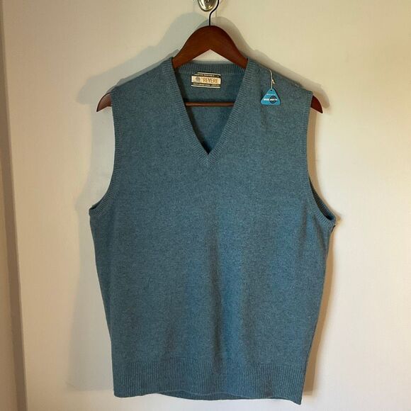 Vintage Deadstock 100% Lambs Wool Vest by Revere. Turquoise. Large. Magnificent! - Picture 5 of 13